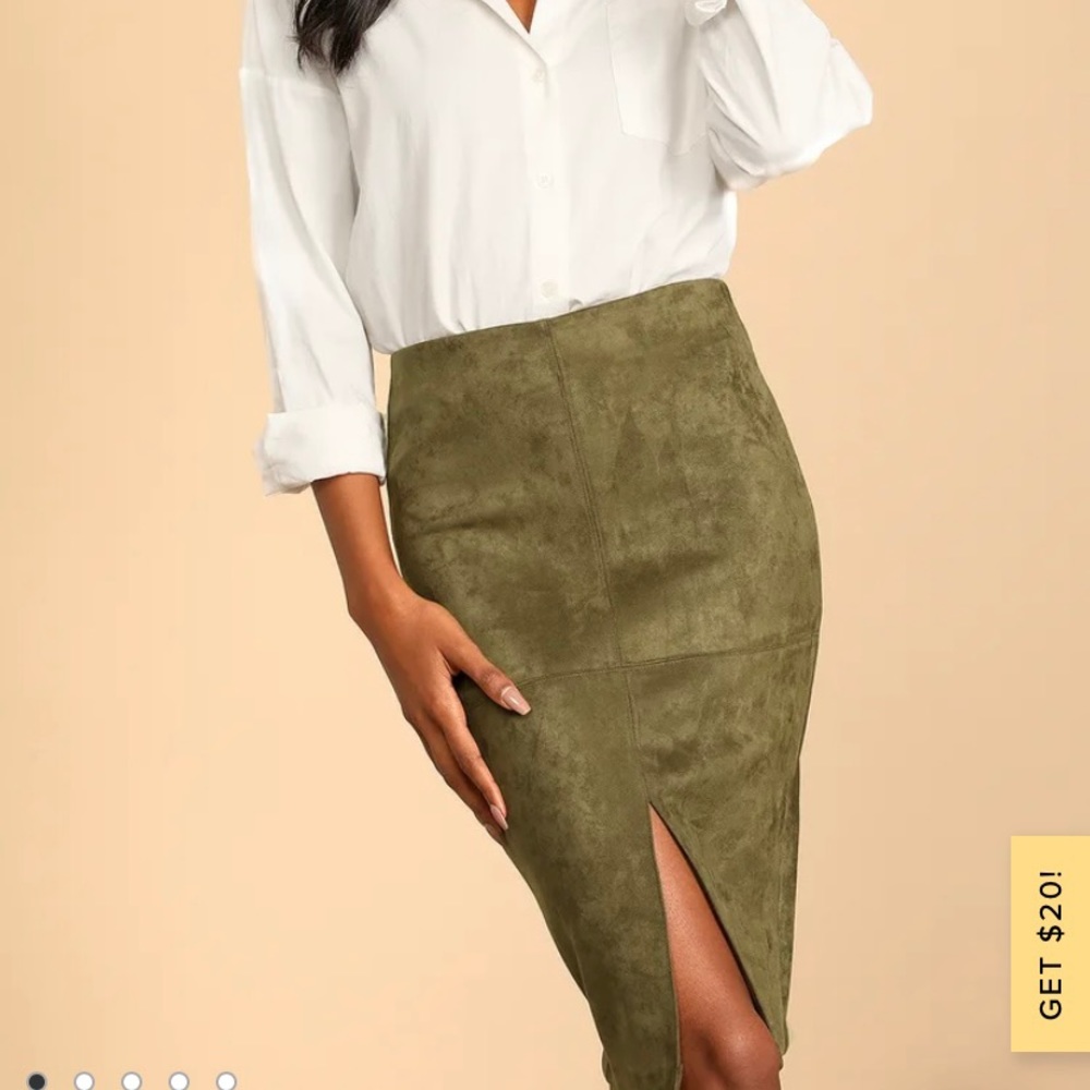 Lulu's Olive Green Suede Pencil Skirt